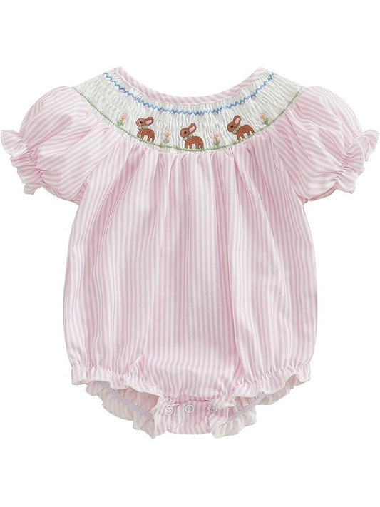 Baby Girl Easter Outfit Bunny Embroidery Smocked Bubble Romper