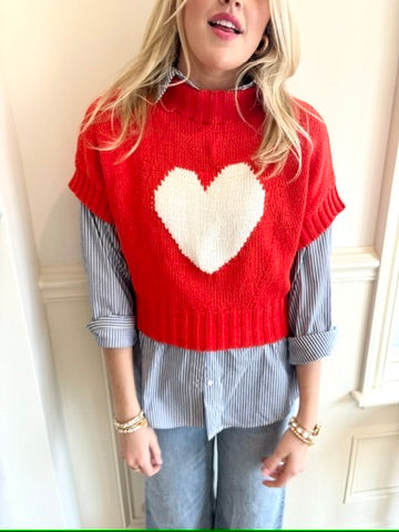 Sweetheart Heart Sweater: RED/IVORY