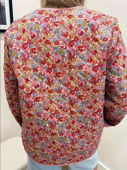 Pink Floral Print Quilted Jacket