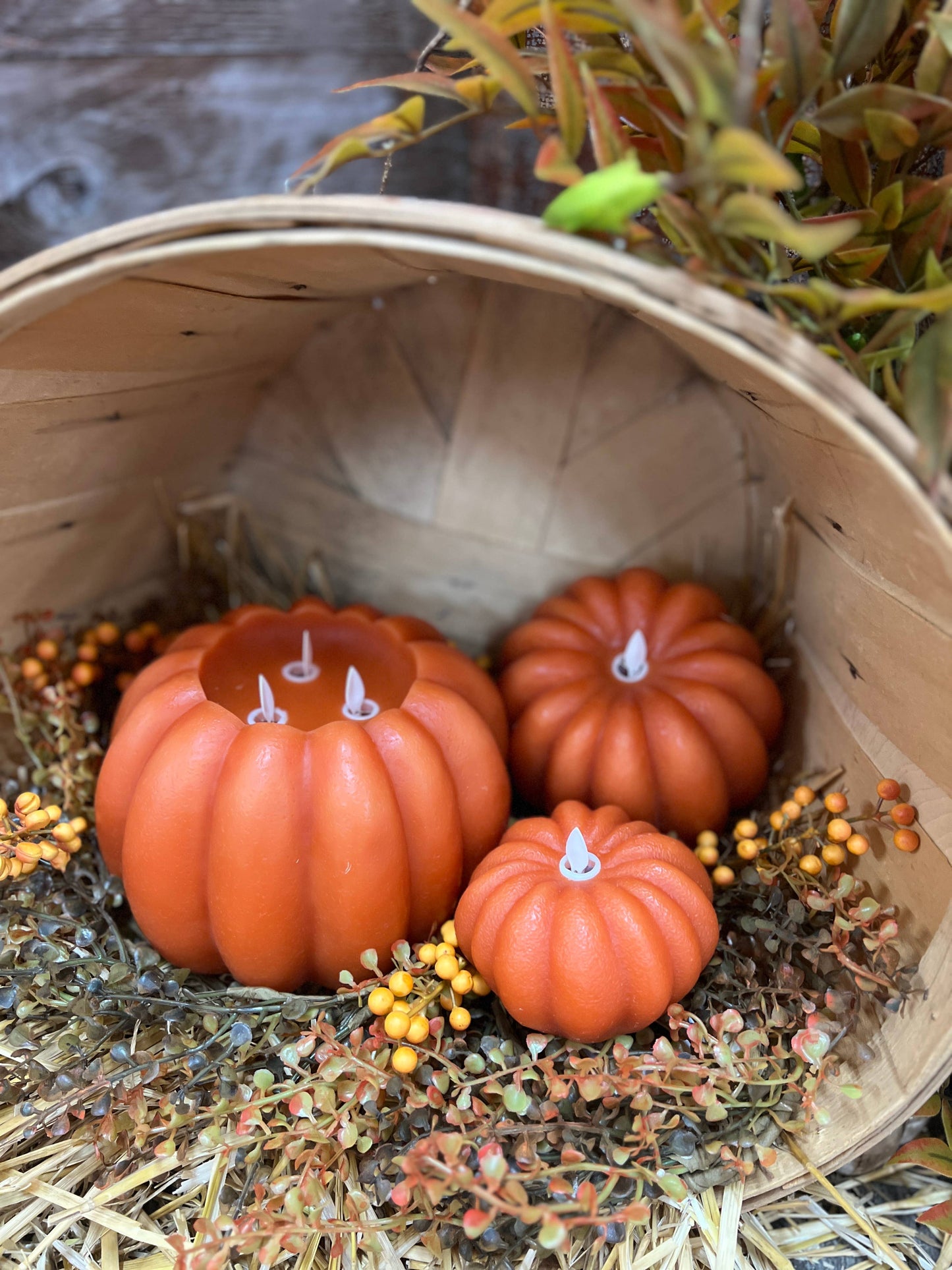 Orange Pumpkin Carved Moving Flame LED Candle 6x5
