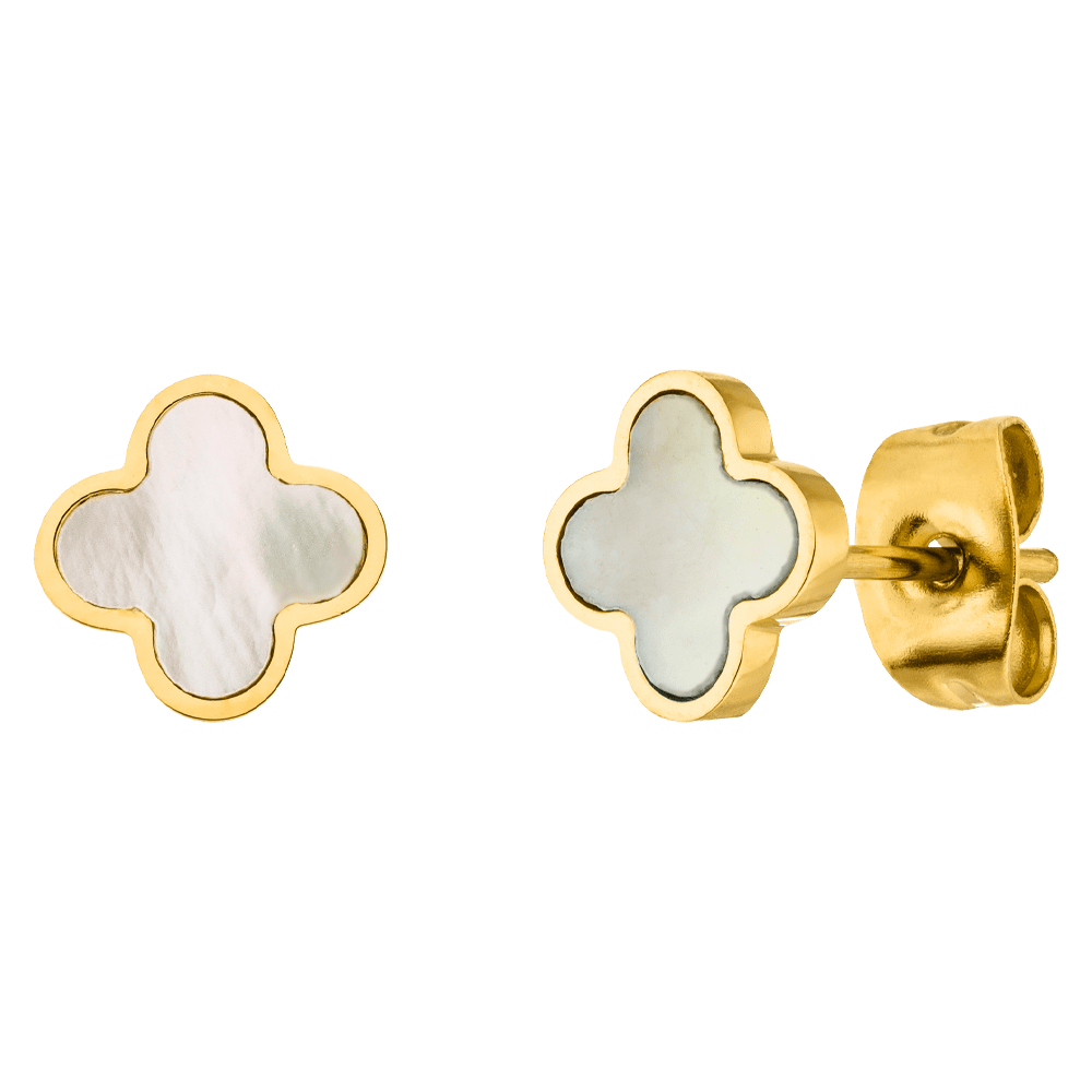 Clover pearl stud earrings | 18K gold plated: Gold