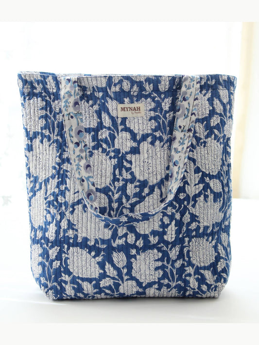 Porcelain floral print reversible tote bag-Small laptop bag