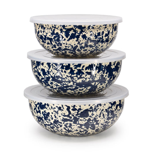 Splatter Enamelware Covered Multi-Purpose Bowl Set: Navy and Cream Splatter