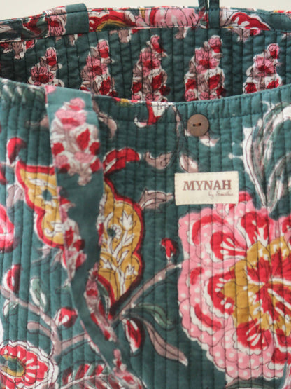 Emerald garden print reversible tote bag-Small laptop bag
