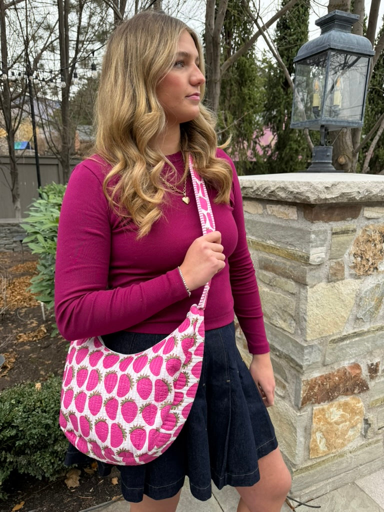 Quilted Crossbody Bag- Strawberry Print
