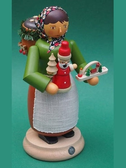 Large German Smoker: Wooden-toy seller, female, 5.5x9.4 inches