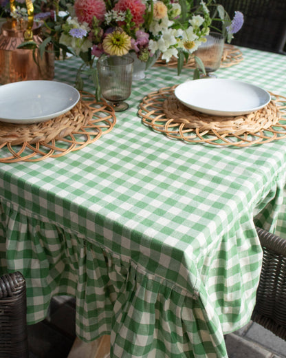Moss Ruffled Gingham Tablecloth: 70" Round