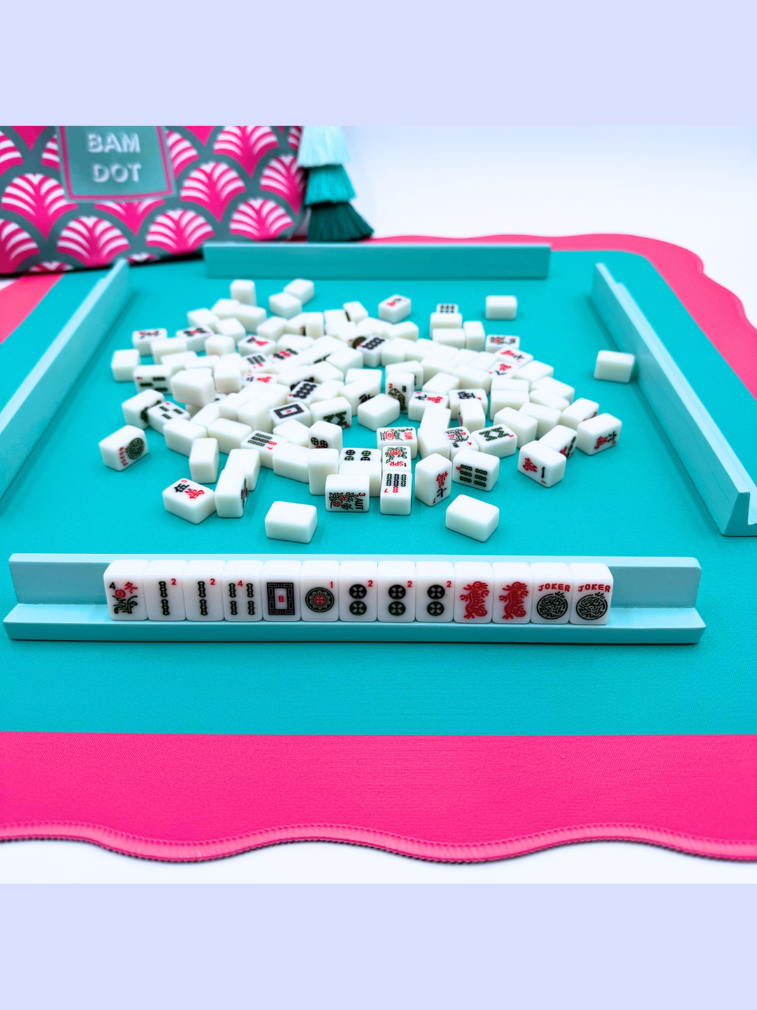 MINI MAHJONG MAT  |  Color Wave  |  21" x 21": Cobalt Center-Blue Scallop