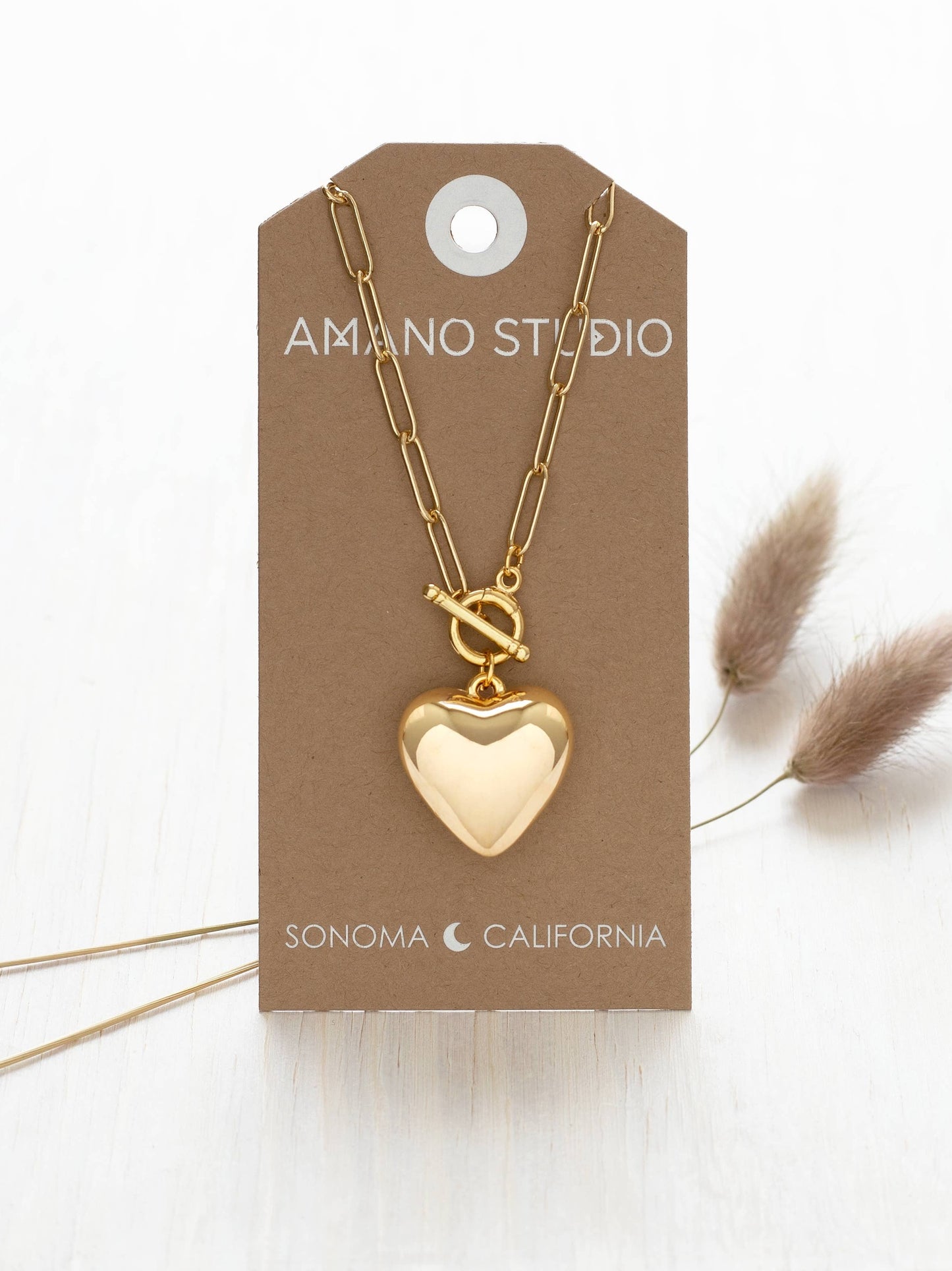 Puffed Heart on Toggle Chain Necklace
