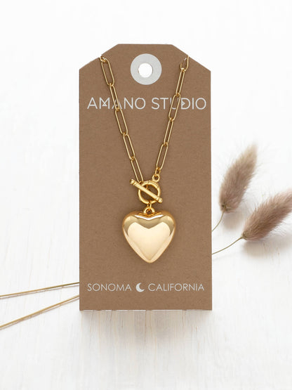 Puffed Heart on Toggle Chain Necklace