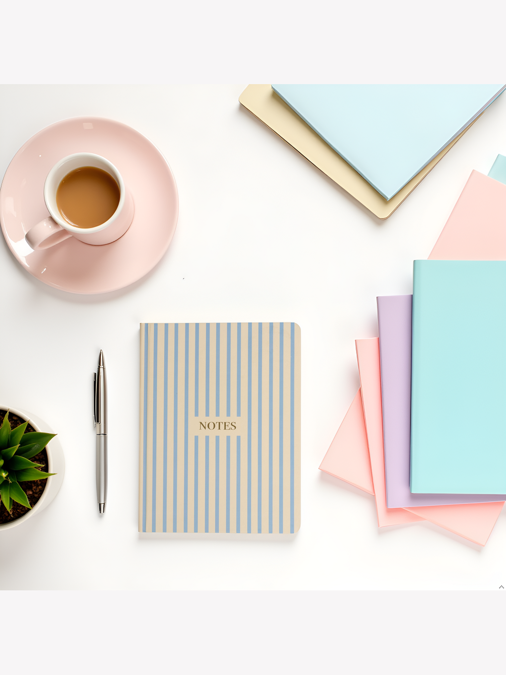 Cream and Blue Striped Notes Journal, Hardcover Stationery