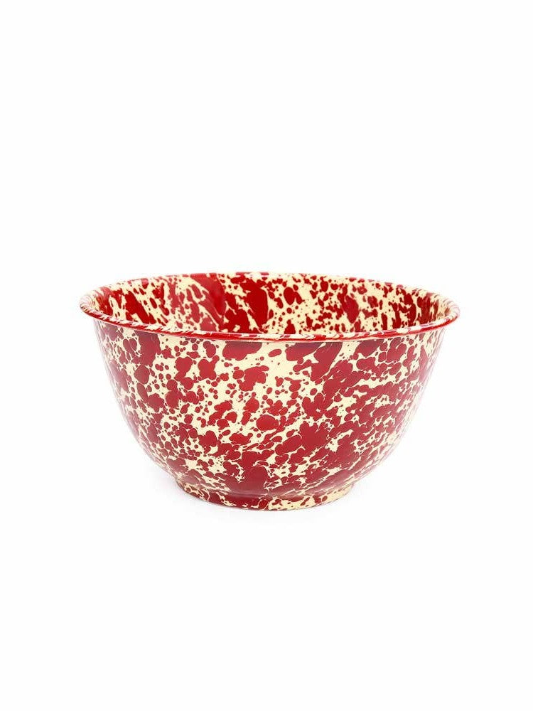 Splatter Enamelware Large Salad Bowl: Burgundy & Cream Splatter