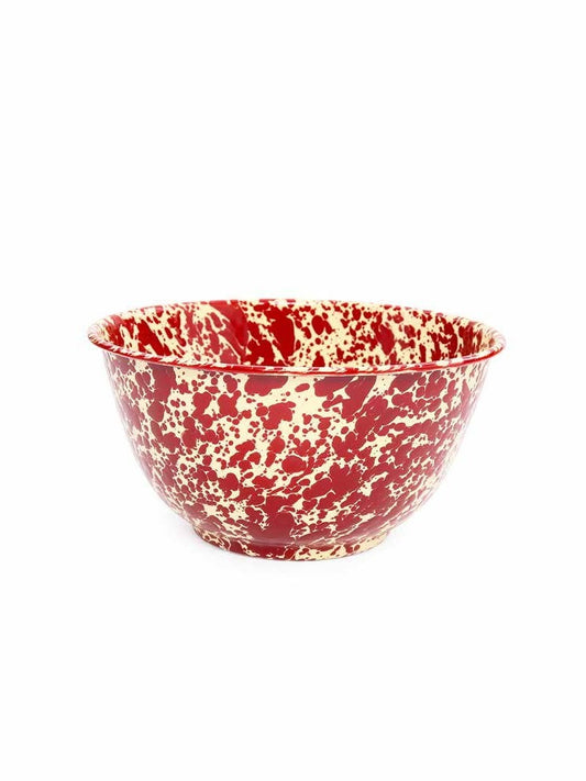 Splatter Enamelware Large Salad Bowl: Burgundy & Cream Splatter