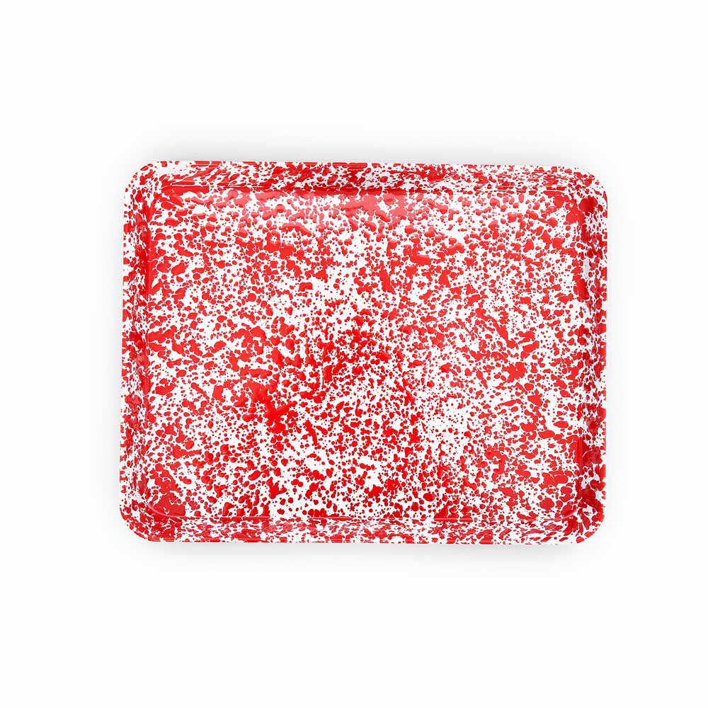 Splatter Enamelware Large Rectangle/Jelly Roll Tray: Red Splatter