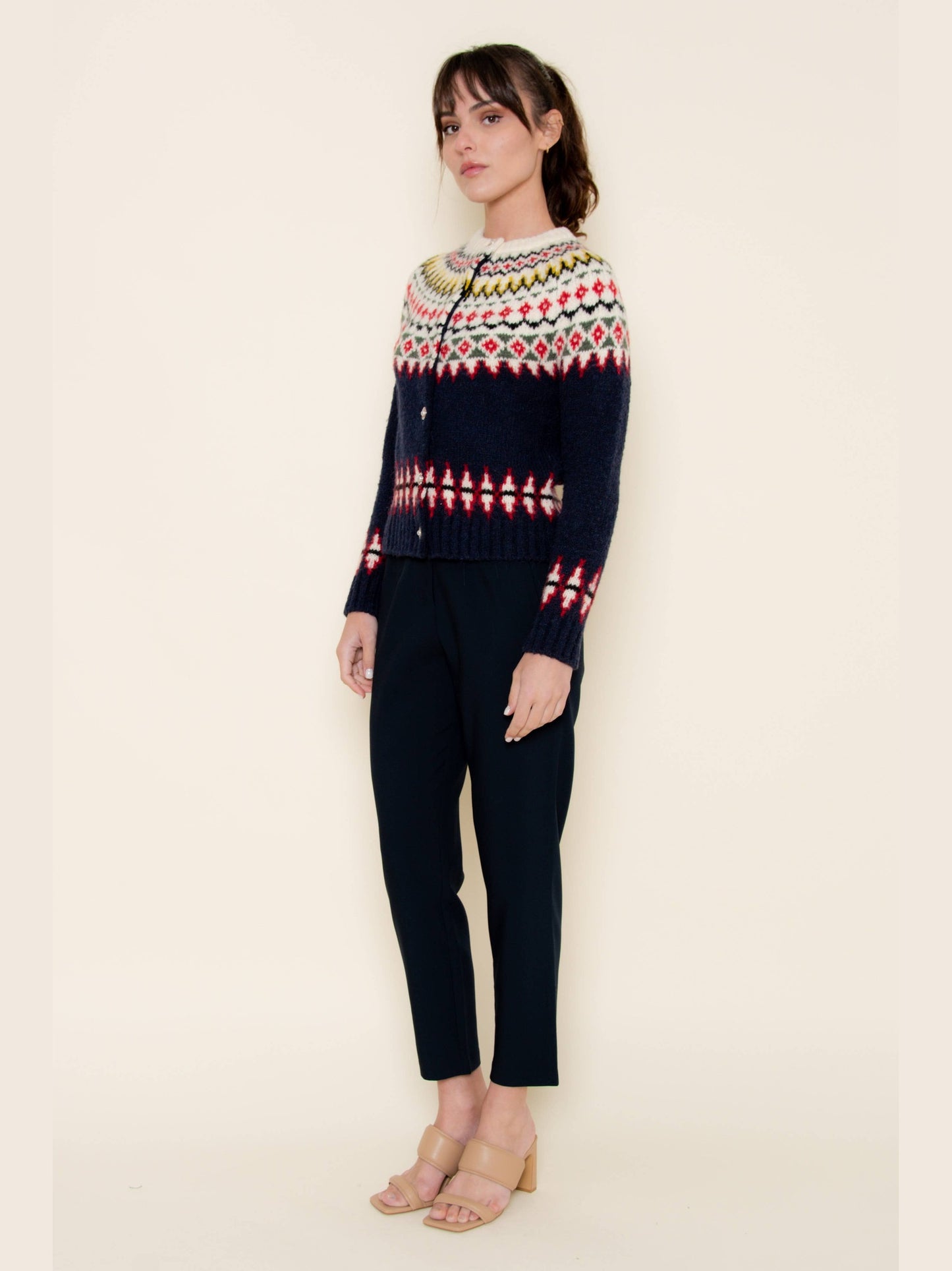 FAIR ISLE KNIT SWEATER BUTTON-DOWN CARDIGAN
