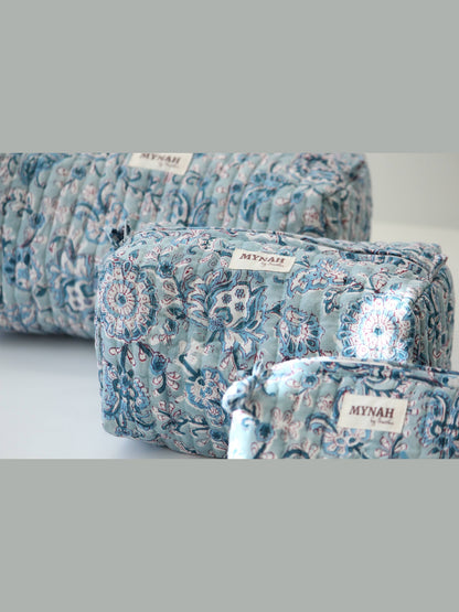 Dusty blue vine print travel/make up/organizer/bag-Set of 3