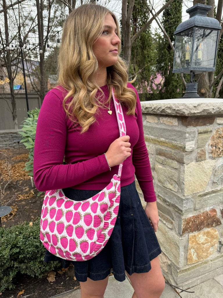 Quilted Crossbody Bag- Strawberry Print