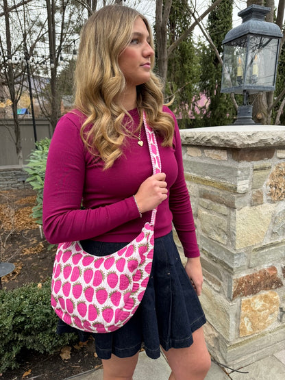 Quilted Crossbody Bag- Strawberry Print