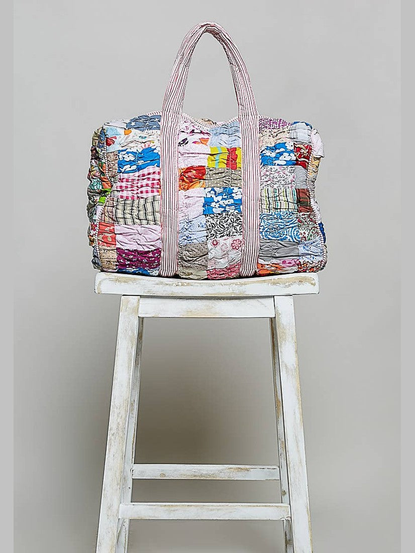 Quilted Multi-Print Mixed Floral Patchwork Duffle Bag: CREAM MULTI / OS
