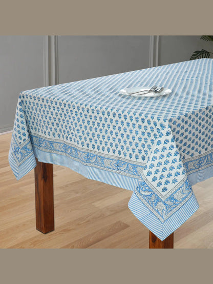 Apatite Blue Hand-Block Printed Cotton Tablecloth