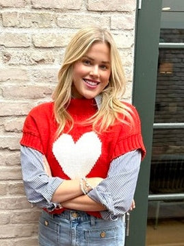 Sweetheart Heart Sweater: RED/IVORY