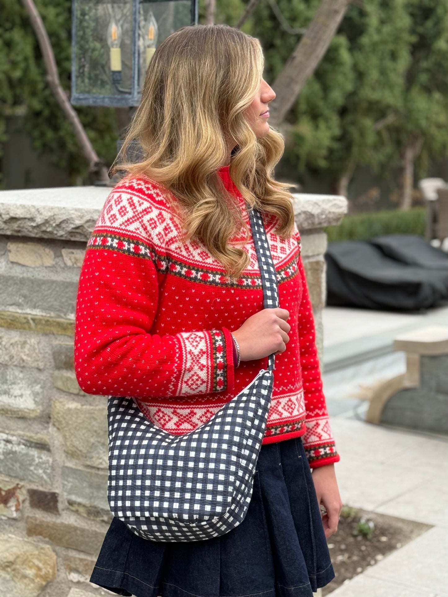 Quilted Crossbody Bag- Navy Gingham