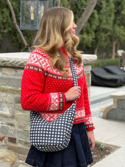 Quilted Crossbody Bag- Navy Gingham