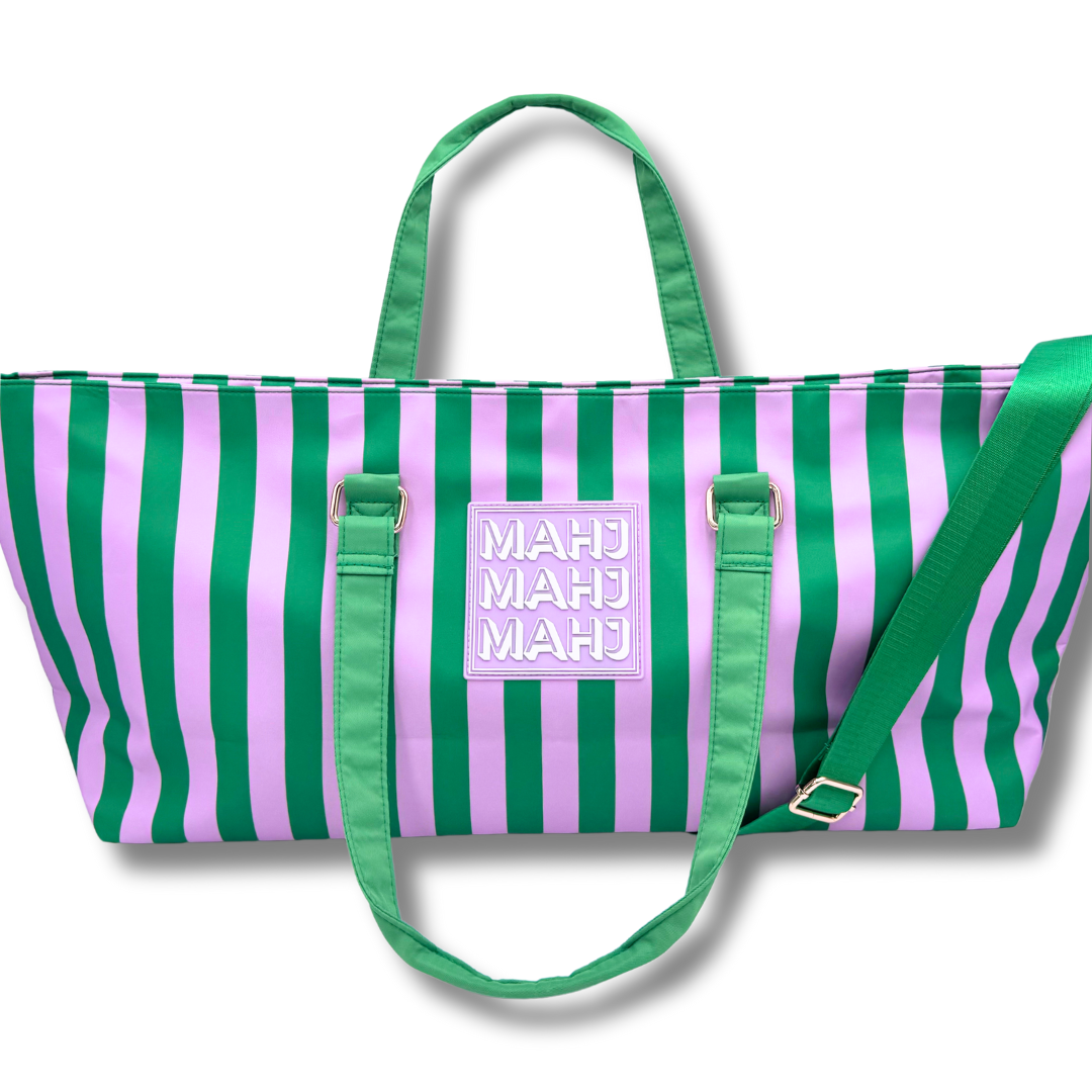 MAHJONG TOTE BAG  |  Wide with Zipper Closure: Arrows- Blue Tote Bag