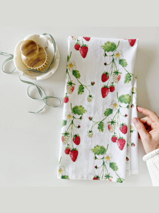 Strawberry cotton flour sack tea towel