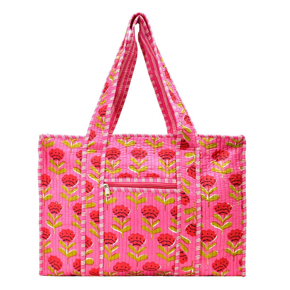 Cotton Block Print Tote Bag- Small & Large: Small