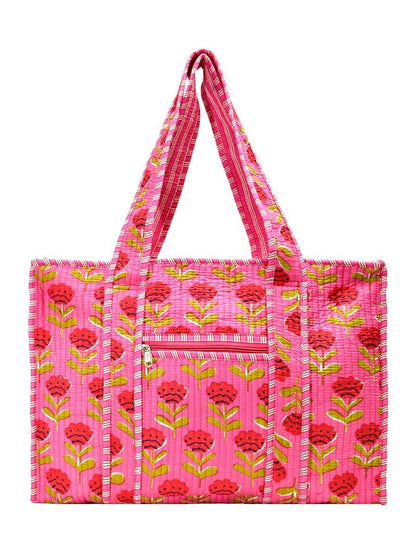 Cotton Block Print Tote Bag- Small & Large: Large