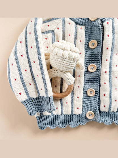 Cotton Stripe Heart Cardigan