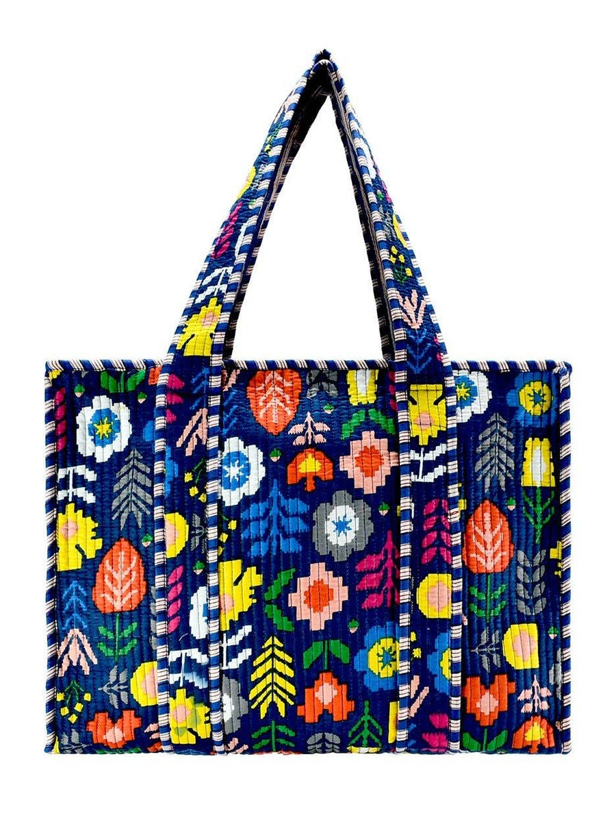 Cotton Block Print Tote Bag- Small & Large: Large