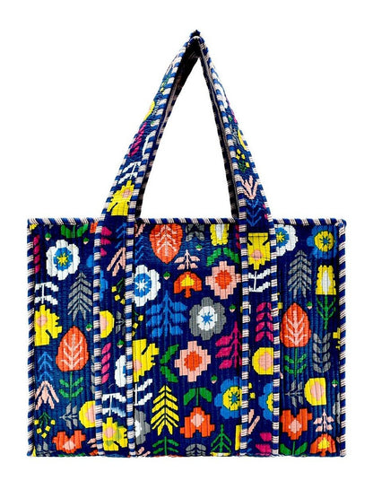 Cotton Block Print Tote Bag- Small & Large: Large