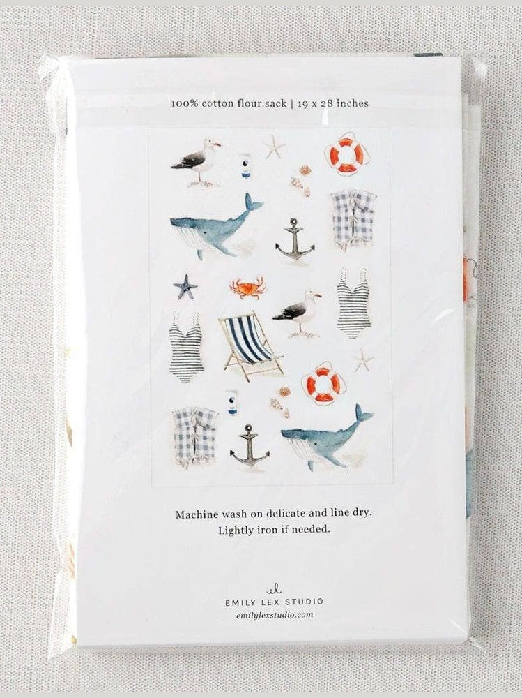Seaside cotton flour sack tea towel