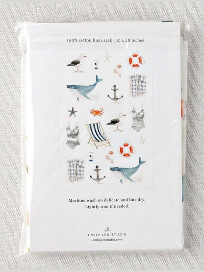 Seaside cotton flour sack tea towel
