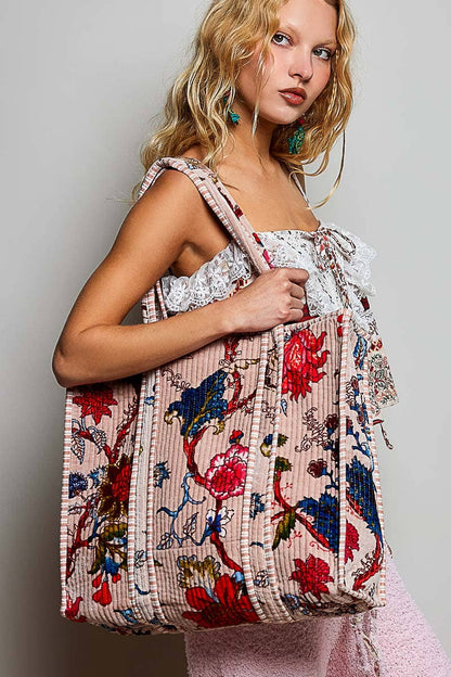 Quilted Large Everyday Tote Bag: BLUSH