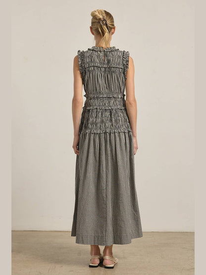Smocked Gingham Maxi Dress: BLACK GINGHAM