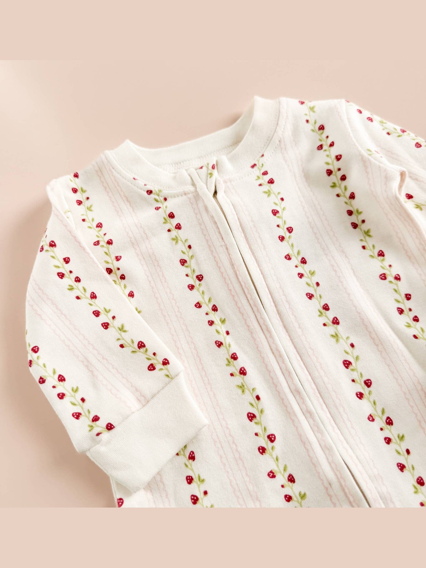 Layette Long Sleeve Zipper Romper Strawberry Baby Cotton: Pink / 6-12m