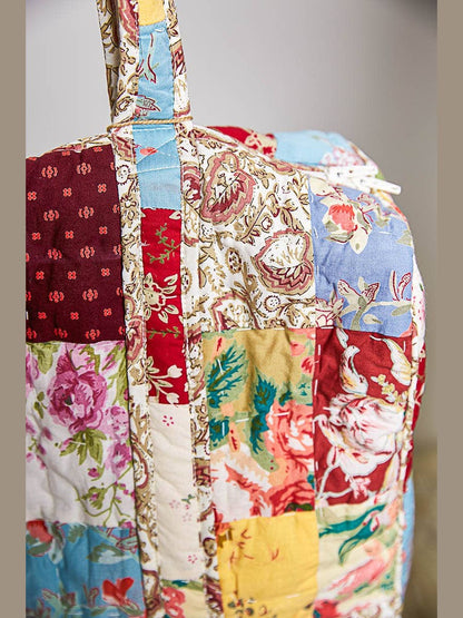 Quilted Vibrant Patchwork Vintage Crafted Weekender Bag: CREAM MULTI