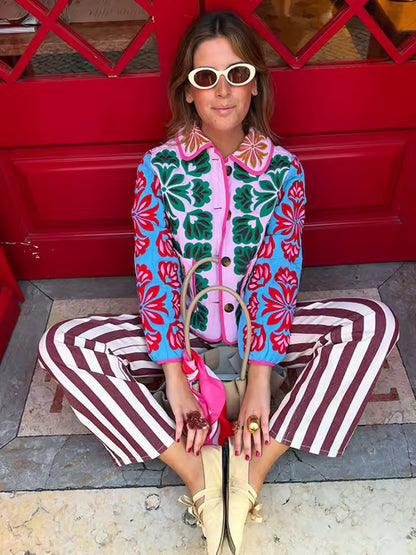 Autumn Floral Printed Cotton Jacket