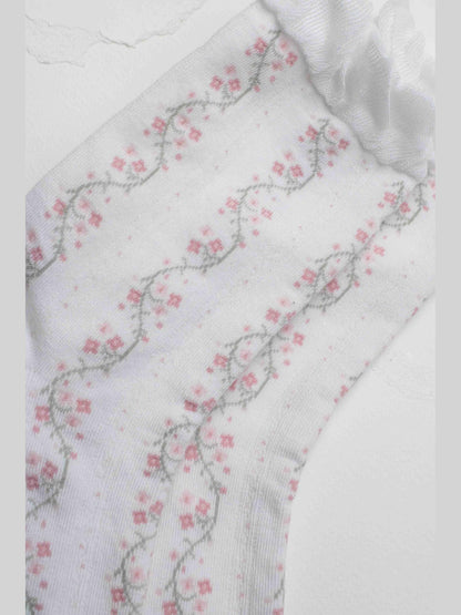 Vintage Floral Vine Crew Socks: Pink