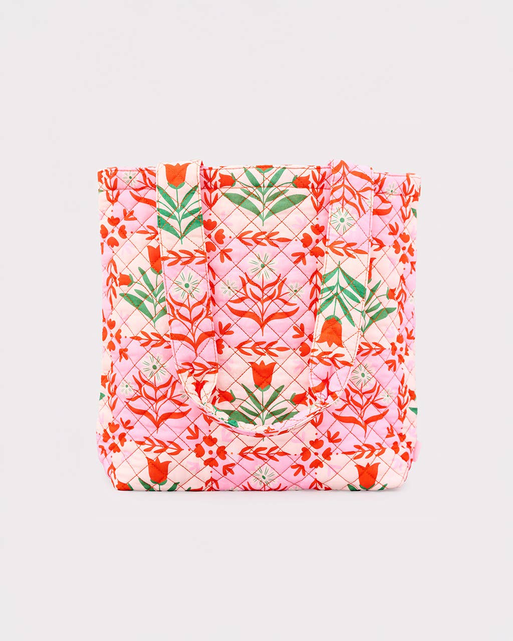 Quilted Tote, Pink Tile Floral