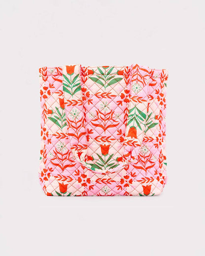 Quilted Tote, Pink Tile Floral