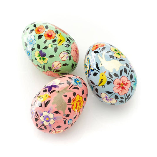 Bunnies & Birds Kashmiri Eggs - Set of 3