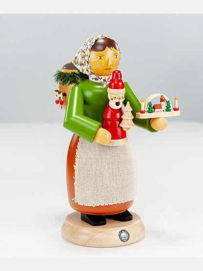 Large German Smoker: Wooden-toy seller, female, 5.5x9.4 inches