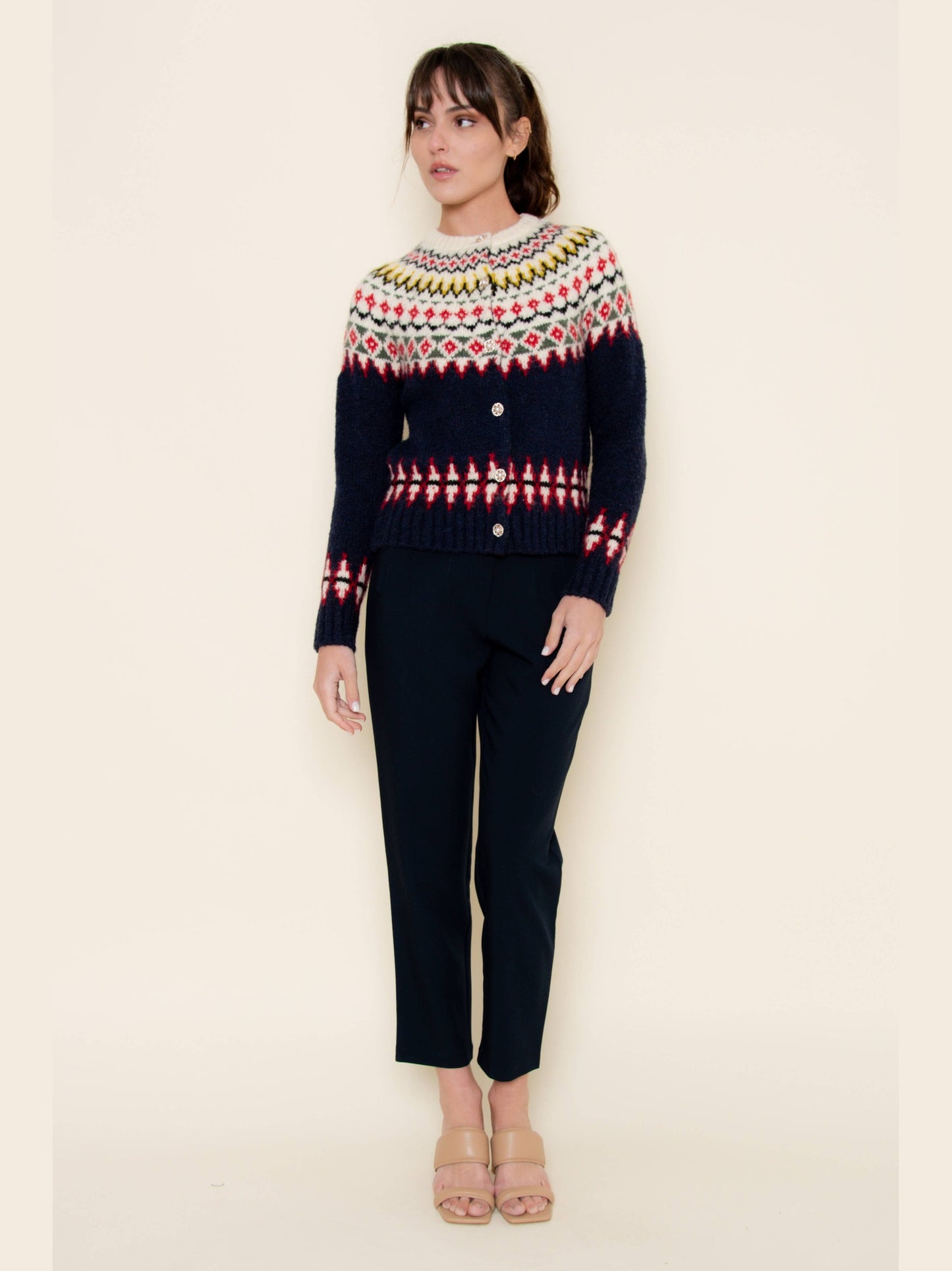 FAIR ISLE KNIT SWEATER BUTTON-DOWN CARDIGAN