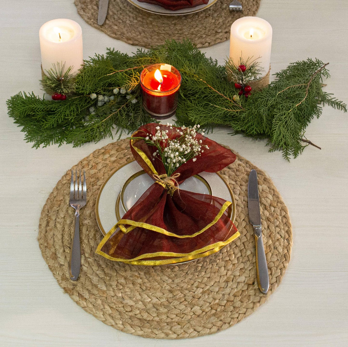 Natural Jute Hand Braided Round Placemats, Set of 4- 15 Inch diameter