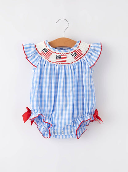 Flag Embroidery Smocking Girls Romper