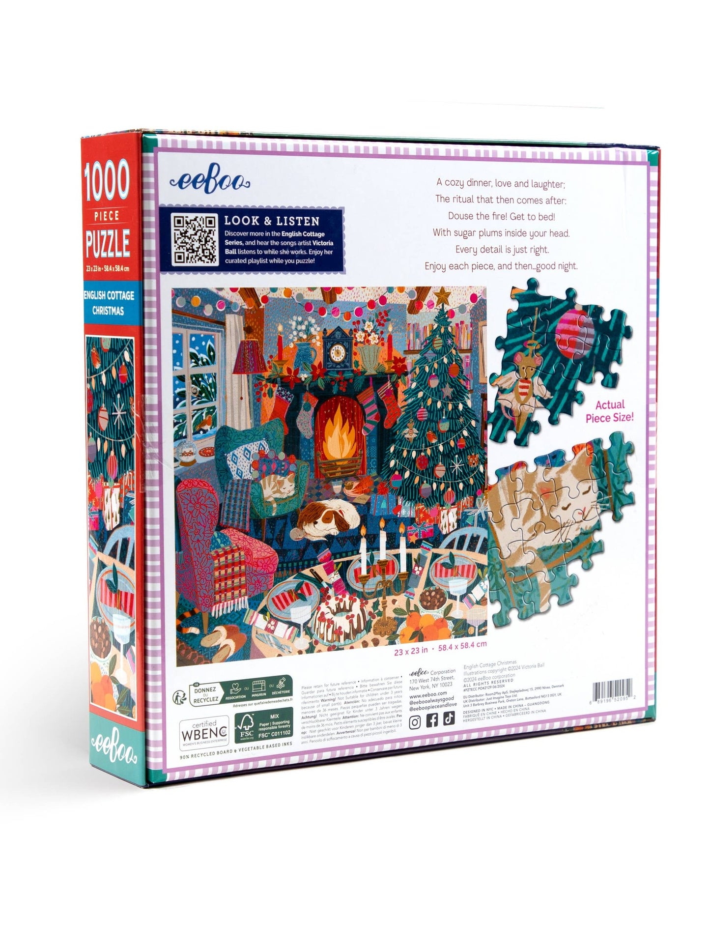 eeBoo English Cottage Christmas 1000 Piece Square Puzzle
